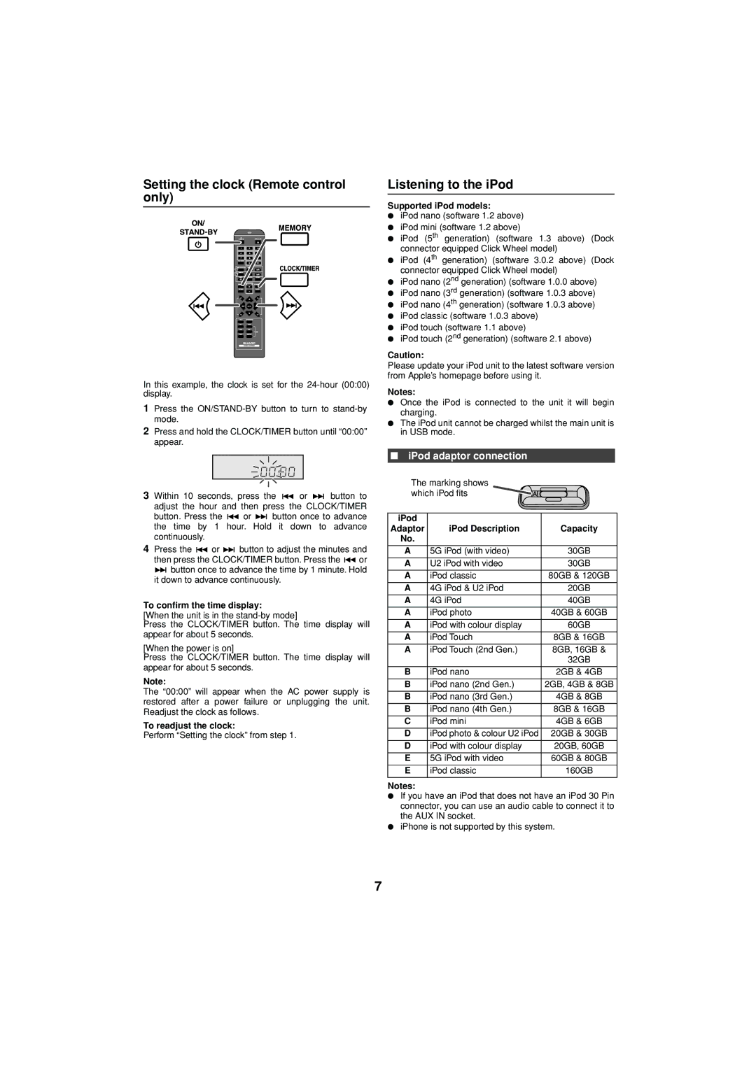 Sharp XL-DH10N 20H_Front XL-DH10NH XL-DH20NH operation manual Setting the clock Remote control only, Listening to the iPod 