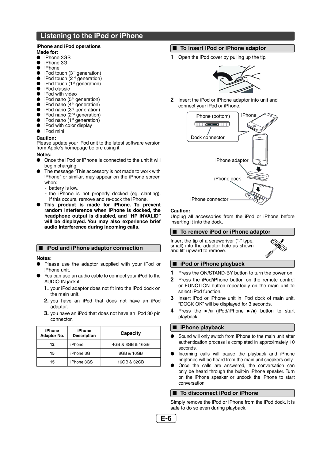 Sharp XL-DH229 operation manual Listening to the iPod or iPhone 