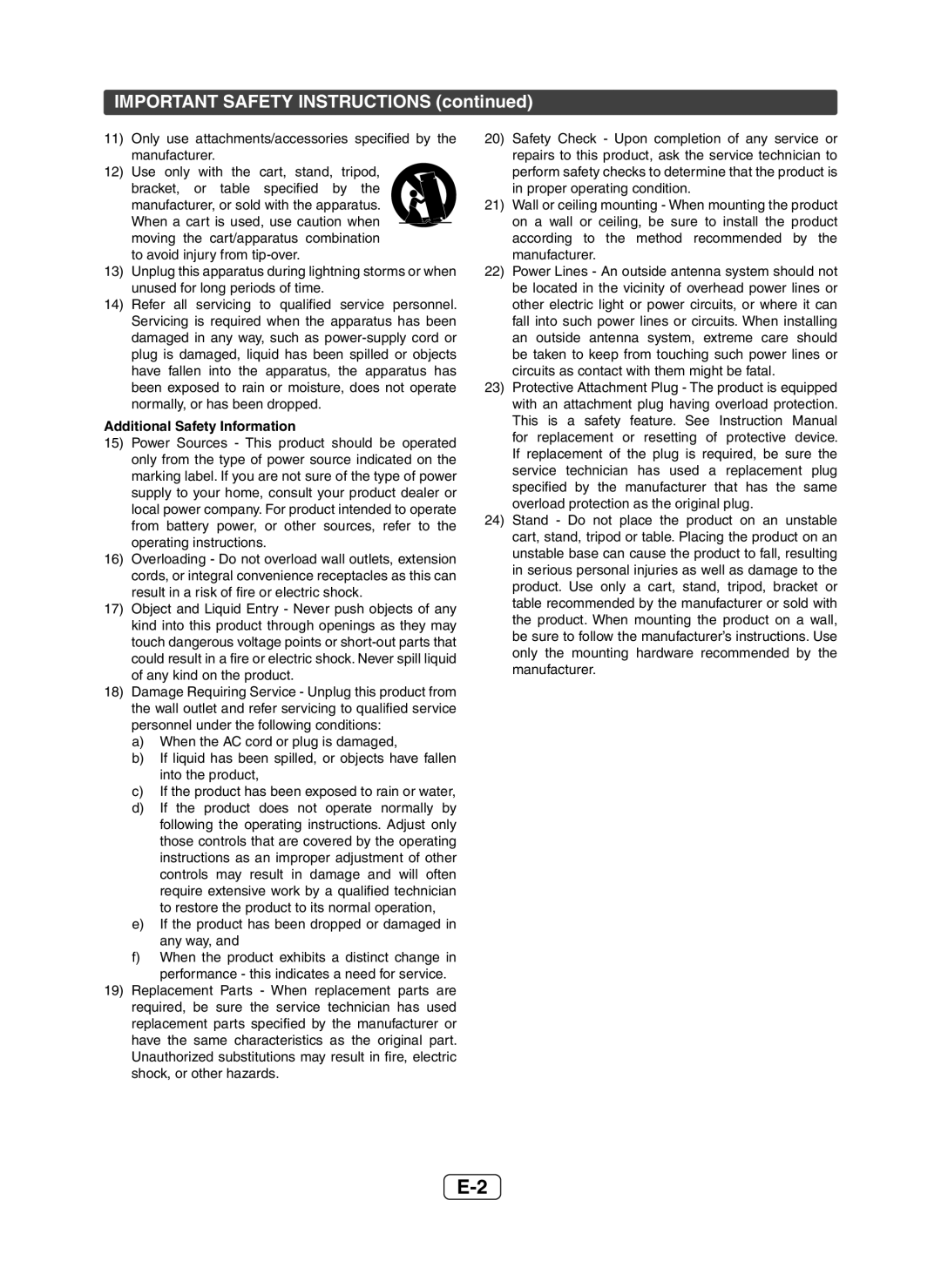 Sharp XL-DH229 operation manual IMPORTANT SAFETY INSTRUCTIONS continued 