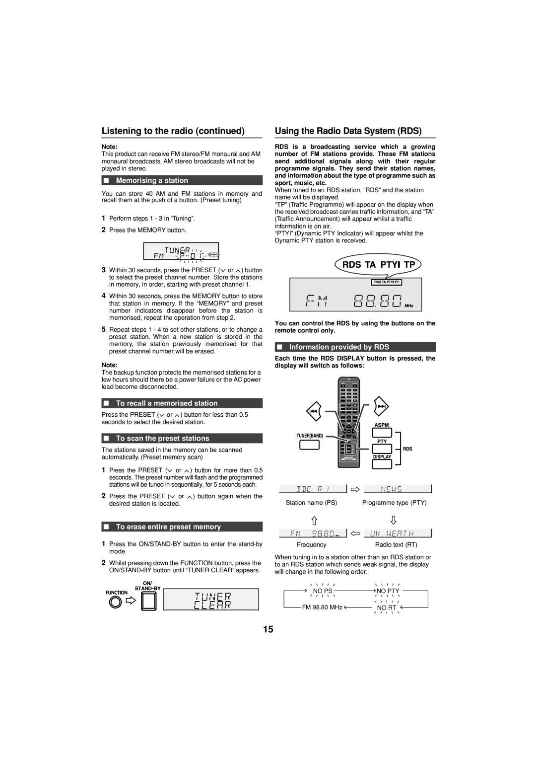 Sharp XL-DH350NH operation manual Using the Radio Data System RDS 