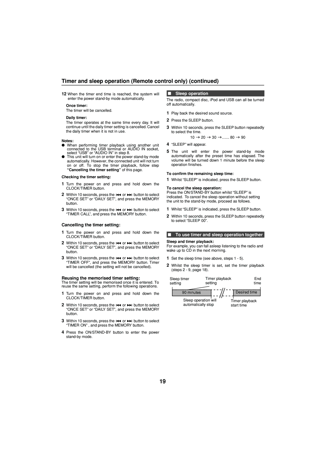 Sharp XL-DH350NH operation manual Sleep operation, To use timer and sleep operation together 