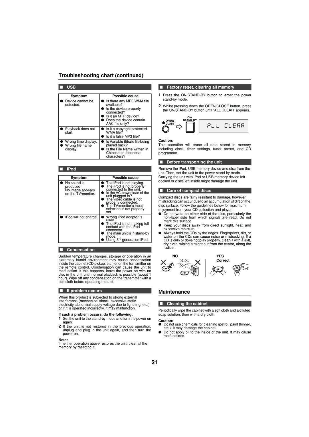 Sharp XL-DH350NH operation manual Maintenance 