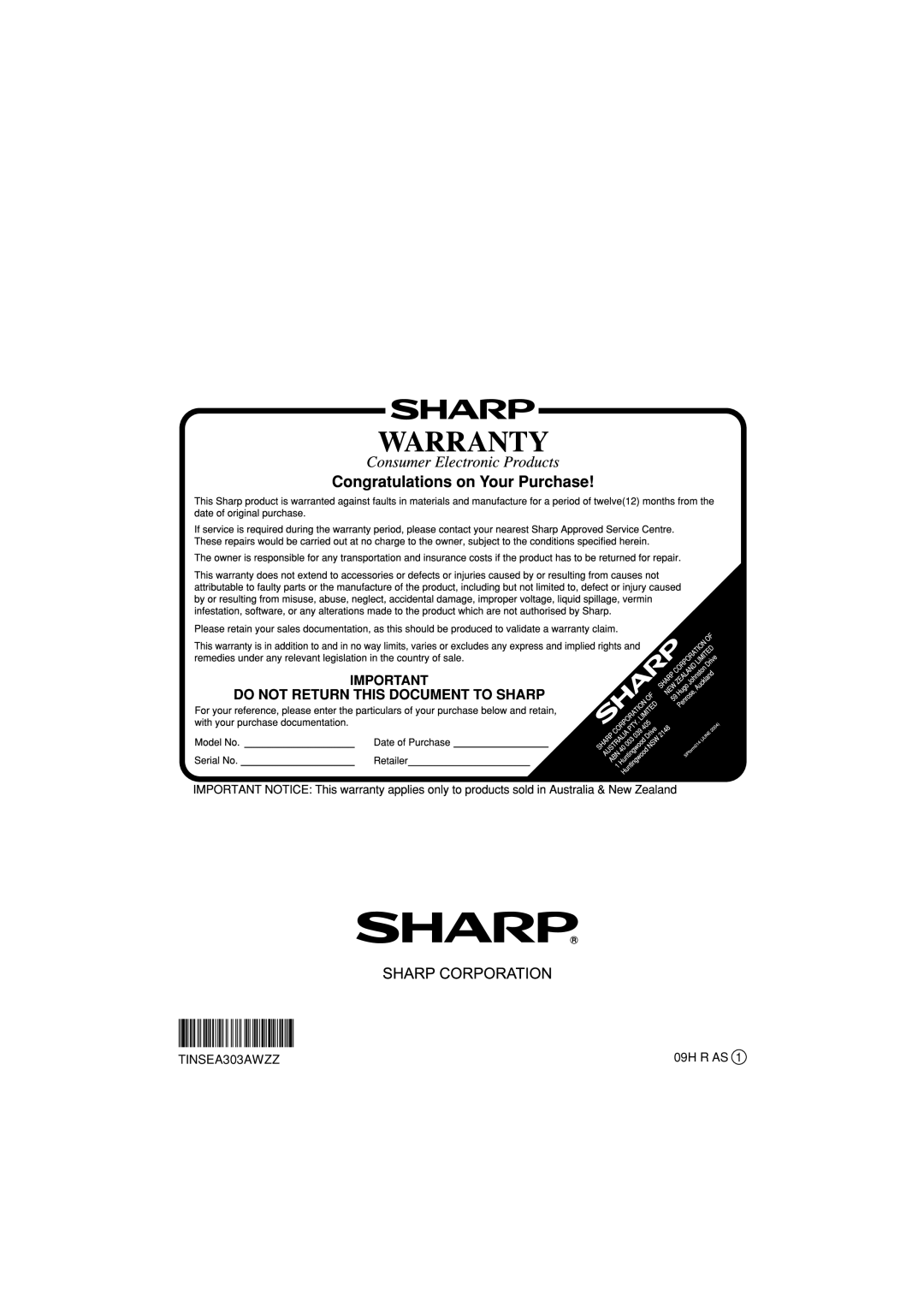 Sharp XL-DH350NH operation manual TINSEA303AWZZ 