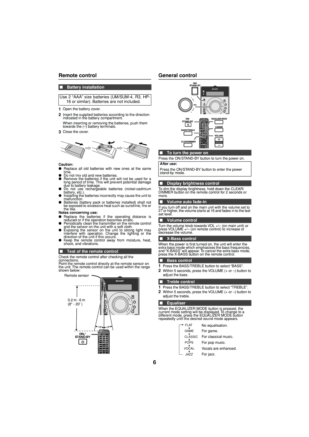 Sharp XL-DH350NH operation manual Remote control General control 