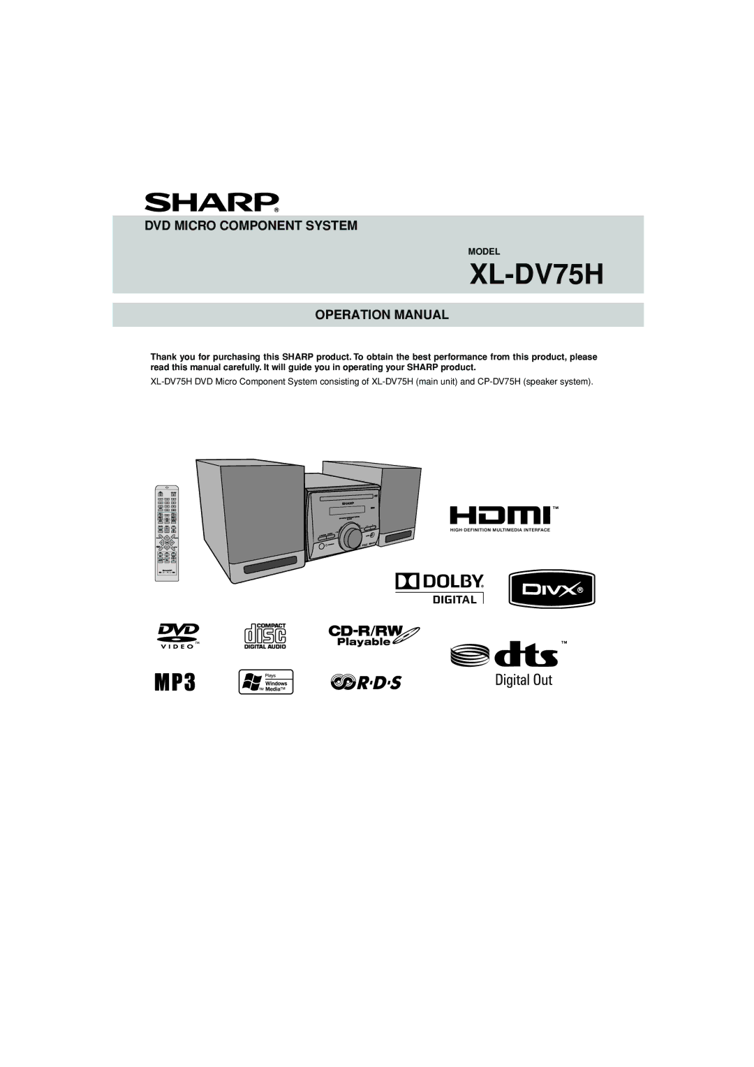 Sharp XL-DV75H operation manual 