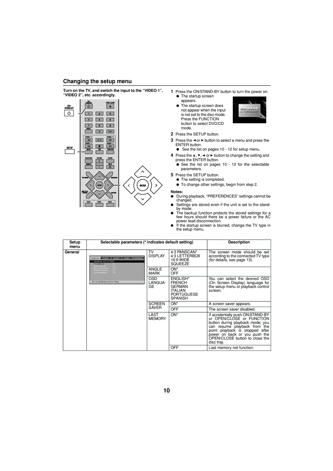 Sharp XL-DV75H operation manual Changing the setup menu 