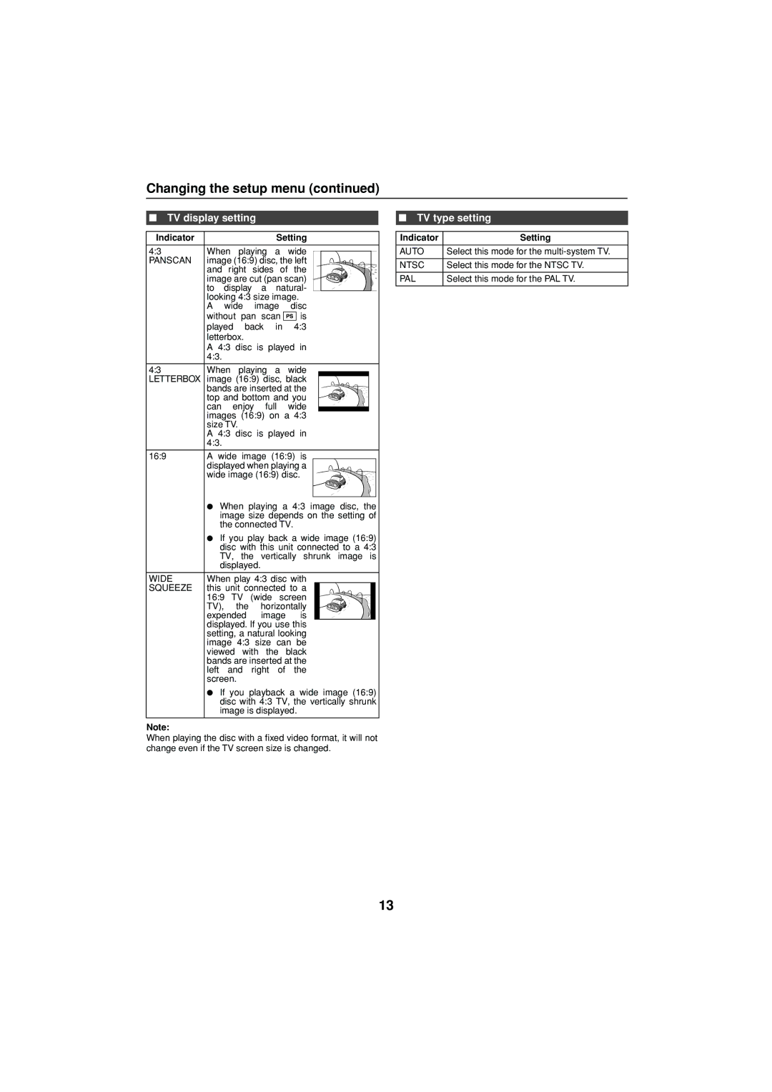 Sharp XL-DV75H operation manual TV display setting, TV type setting, Indicator Setting 