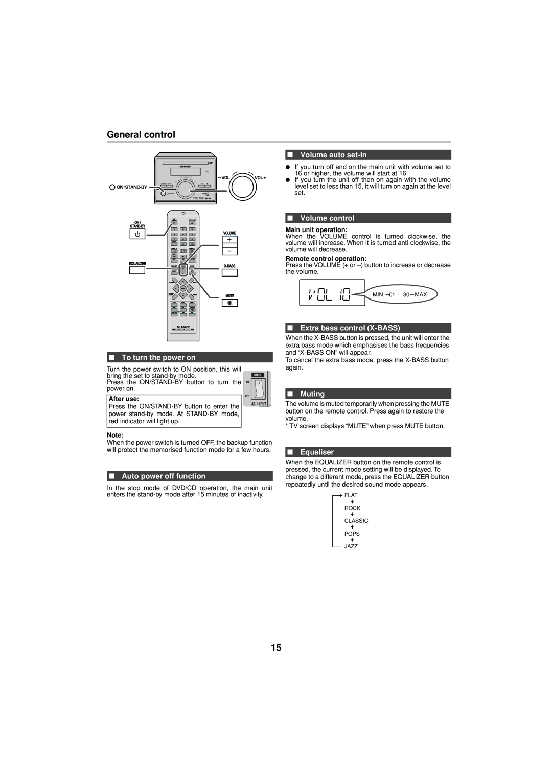 Sharp XL-DV75H operation manual General control 