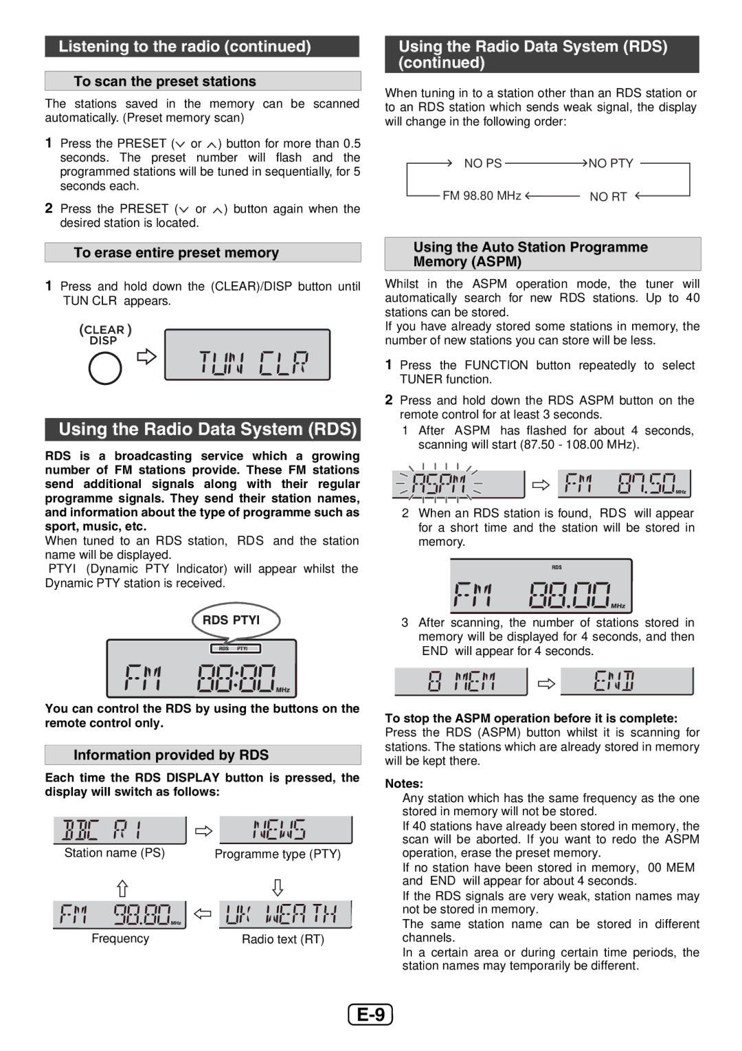 Sharp XL-E12H operation manual Using the Radio Data System RDS, Listening to the radio 