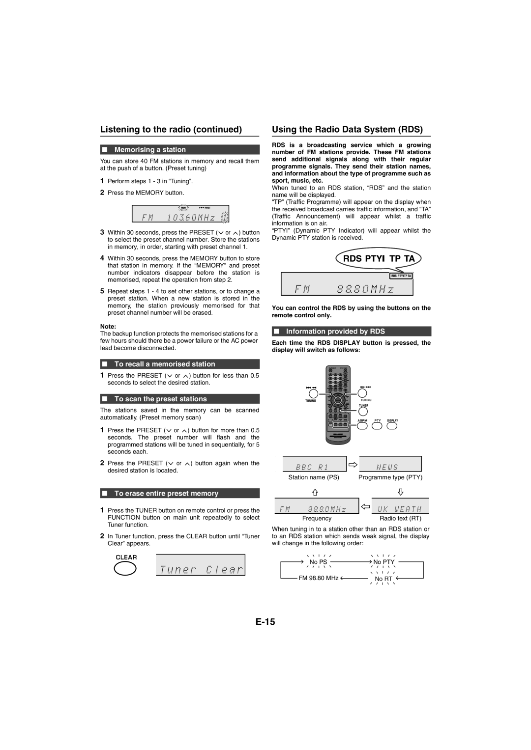 Sharp XL-HF151PH(S), XL-HF151PH(BK) operation manual Using the Radio Data System RDS 