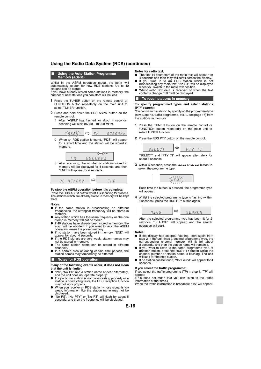 Sharp XL-HF151PH(BK), XL-HF151PH(S) Using the Auto Station Programme Memory Aspm, To recall stations in memory 