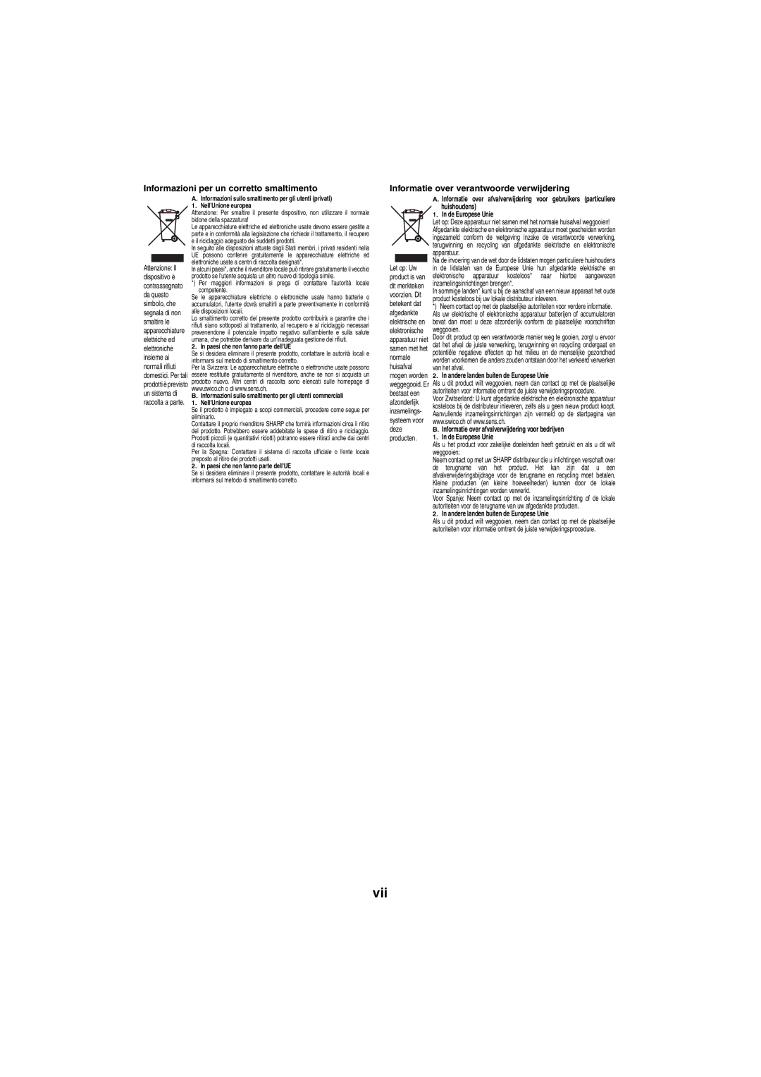 Sharp XL-HF151PH(S), XL-HF151PH(BK) operation manual Huishoudens, De Europese Unie, Andere landen buiten de Europese Unie 