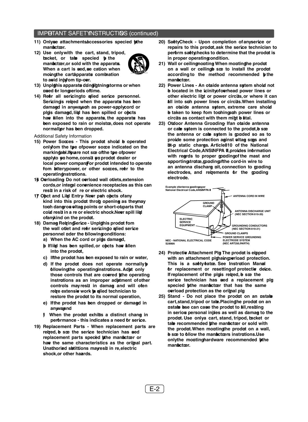 Sharp XL-HF200P(BK) operation manual Important Safety Instructions, Additional Safety Information 