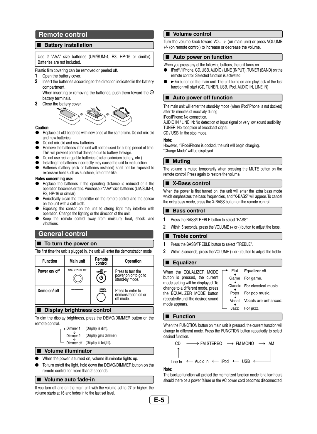 Sharp XL-HF200P(BK) operation manual Remote control, General control 