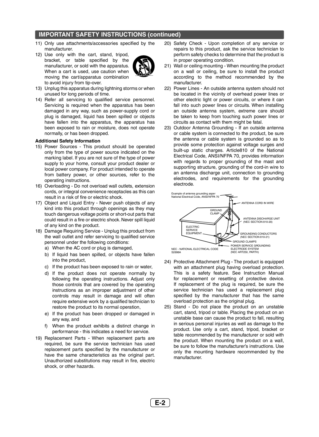 Sharp XL-HF200P(BK) operation manual IMPORTANT SAFETY INSTRUCTIONS continued 