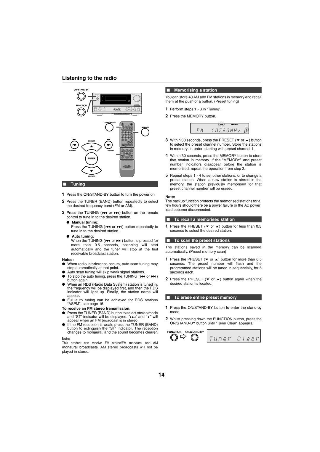 Sharp XL-HF200PH(S), XL-HF200PH(BK) operation manual Listening to the radio 