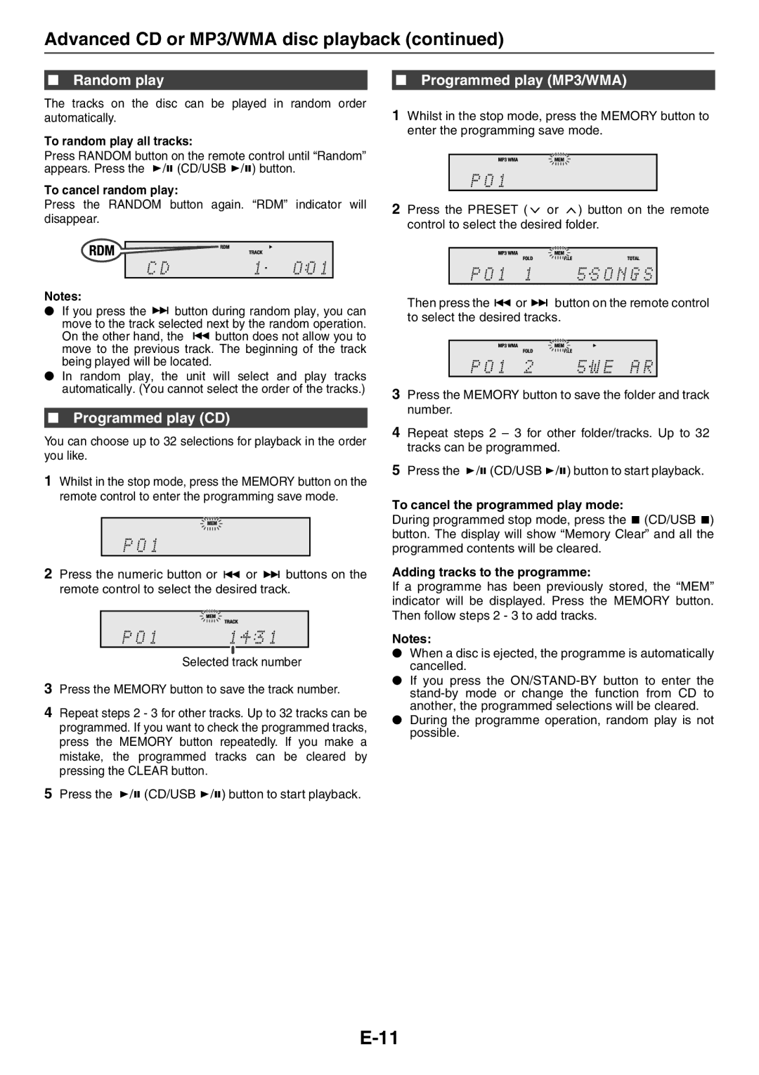 Sharp XL-HF201PH(BK), XL-HF301PH(S), XL-HF201PH(S), CP-HF200H Random play, Programmed play CD, Programmed play MP3/WMA 