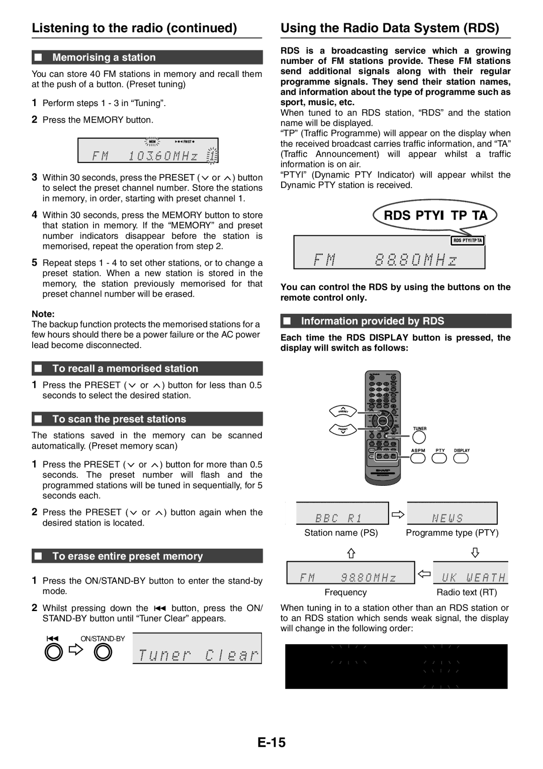 Sharp XL-HF301PH(S), XL-HF201PH(BK), XL-HF201PH(S), CP-HF200H, CP-HF301H operation manual Using the Radio Data System RDS 