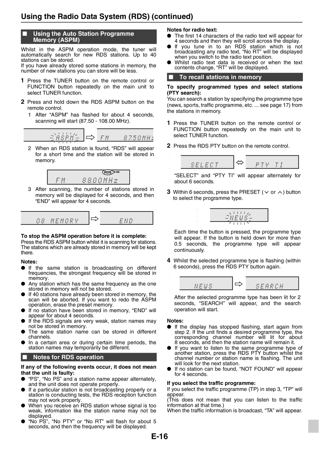 Sharp XL-HF201PH(BK), XL-HF301PH(S), CP-HF200H Using the Auto Station Programme Memory Aspm, To recall stations in memory 