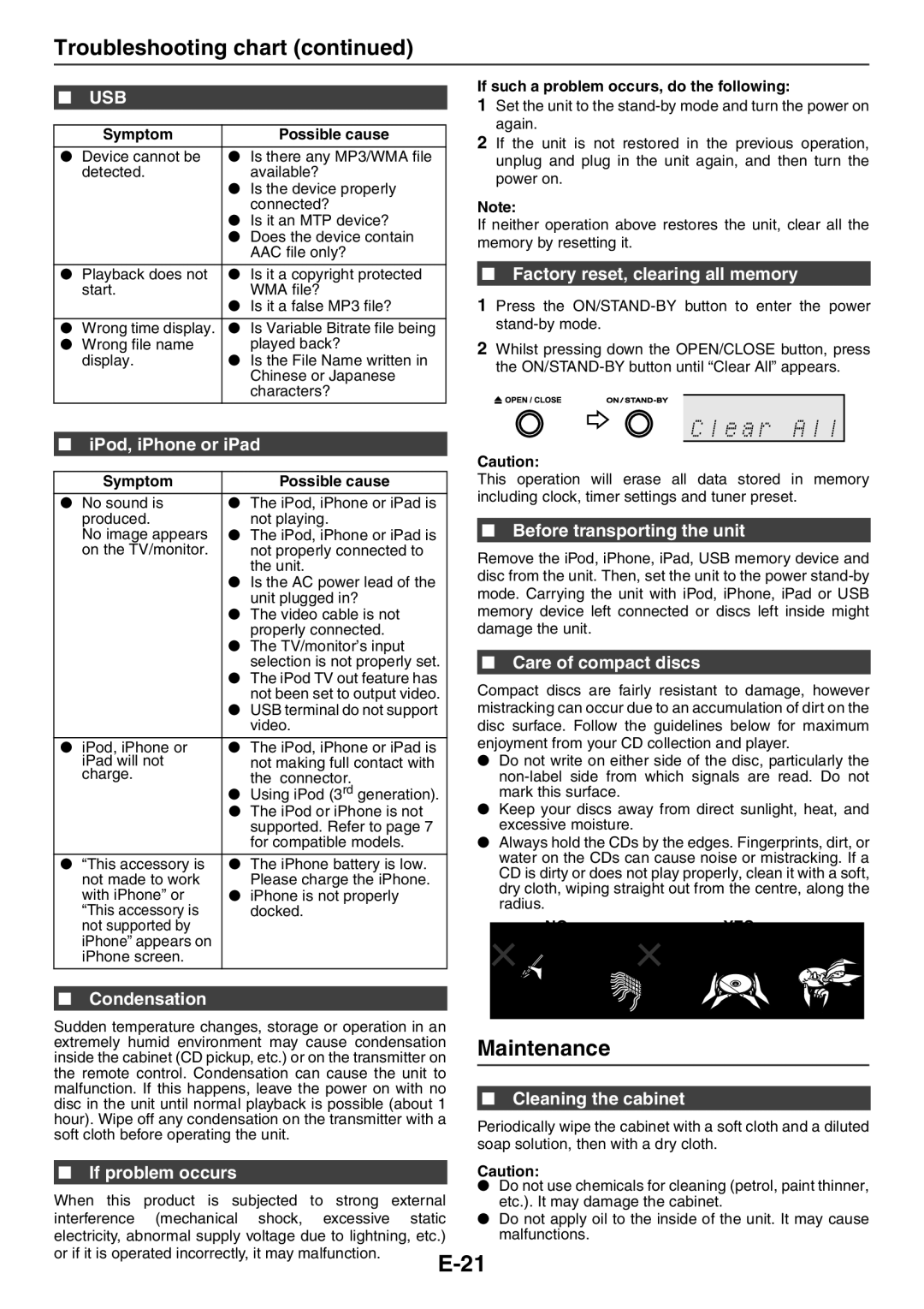 Sharp XL-HF201PH(BK), XL-HF301PH(S), XL-HF201PH(S), CP-HF200H, CP-HF301H operation manual Maintenance 