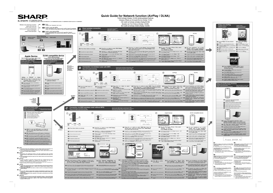 Sharp operation manual Quick Guide for Network function AirPlay / DLNA, Apple Device, XL-HF401PH, Enjoy your AirPlay 