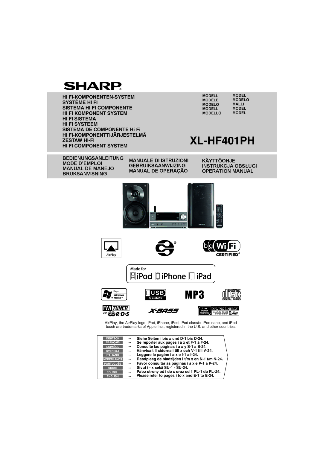 Sharp XL-HF401PH operation manual 