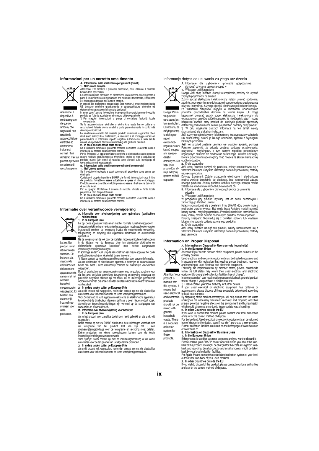 Sharp XL-HF401PH operation manual Informatie over verantwoorde verwijdering, Information on Proper Disposal 