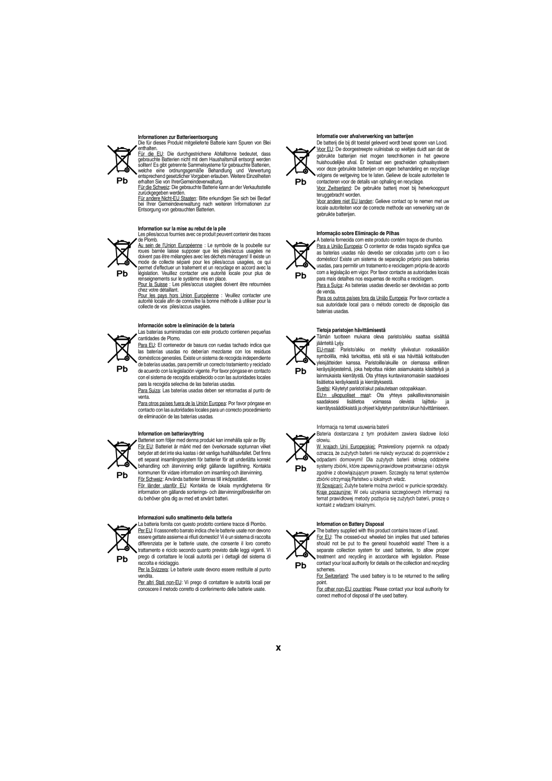 Sharp XL-HF401PH operation manual Sveitsi Käytetyt paristot/akut palautetaan ostopaikkaan 