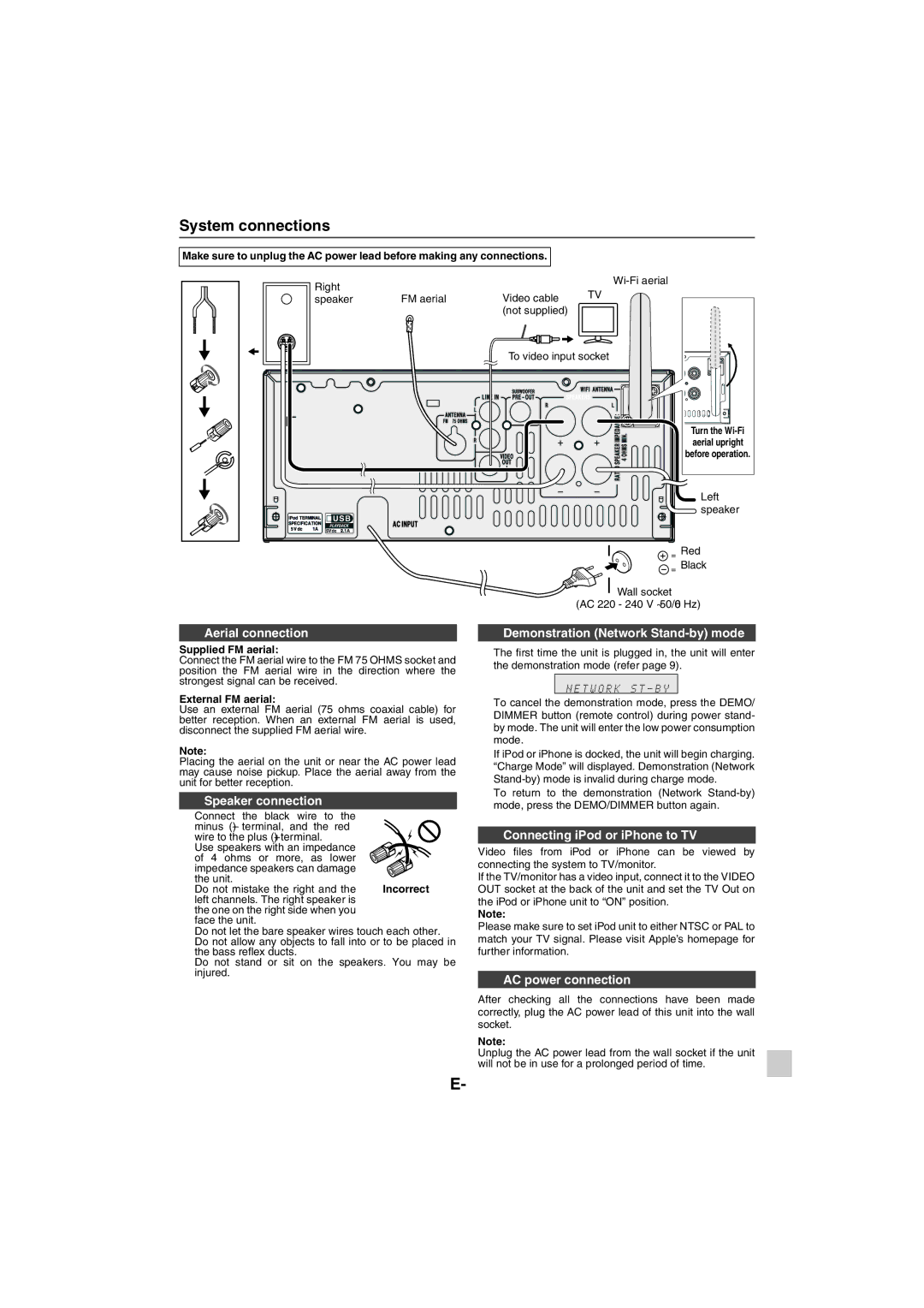 Sharp XL-HF401PH operation manual System connections 