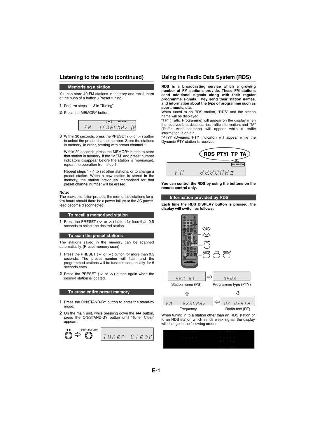 Sharp XL-HF401PH operation manual Using the Radio Data System RDS 