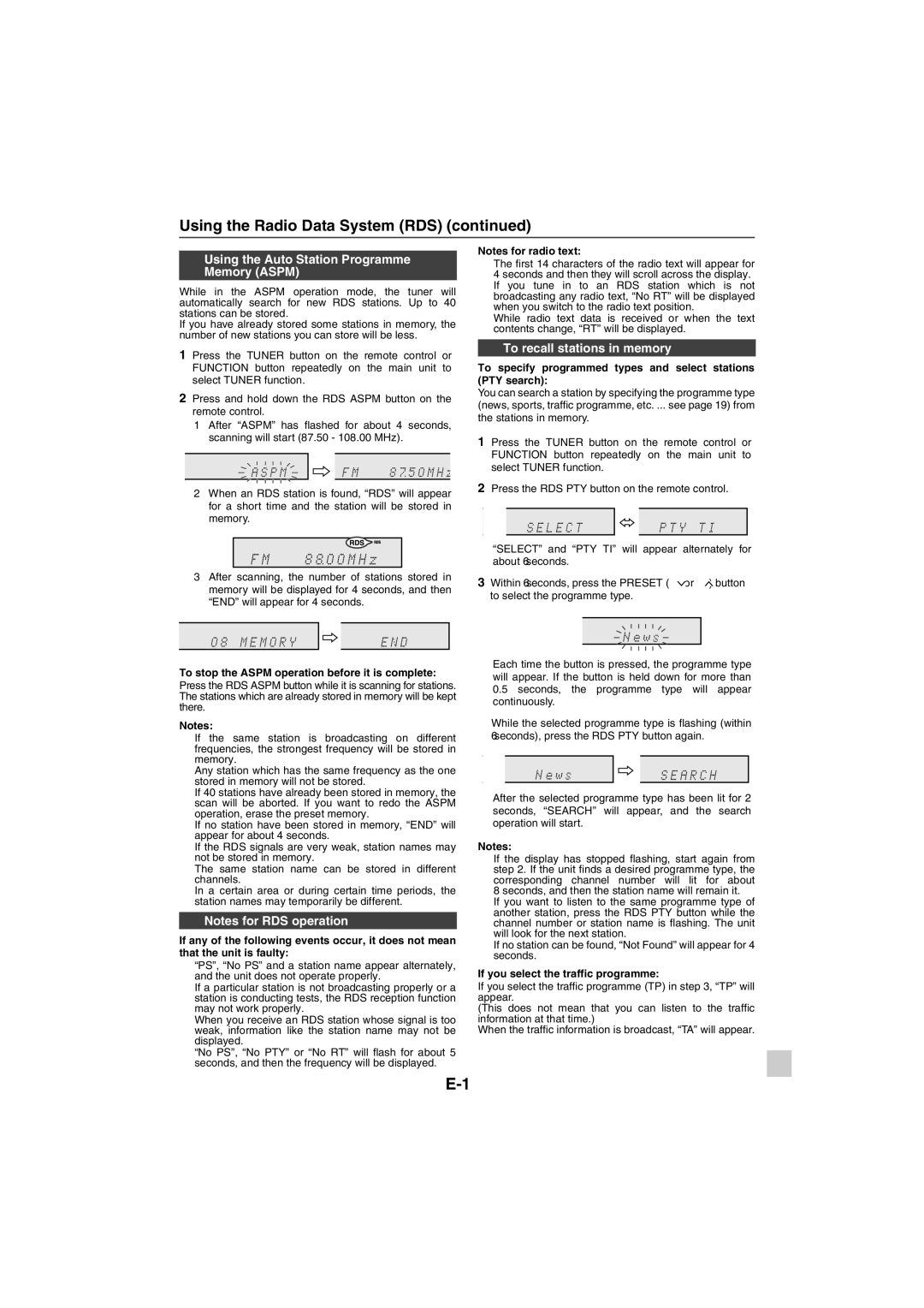 Sharp XL-HF401PH operation manual Using the Auto Station Programme Memory Aspm, To recall stations in memory 