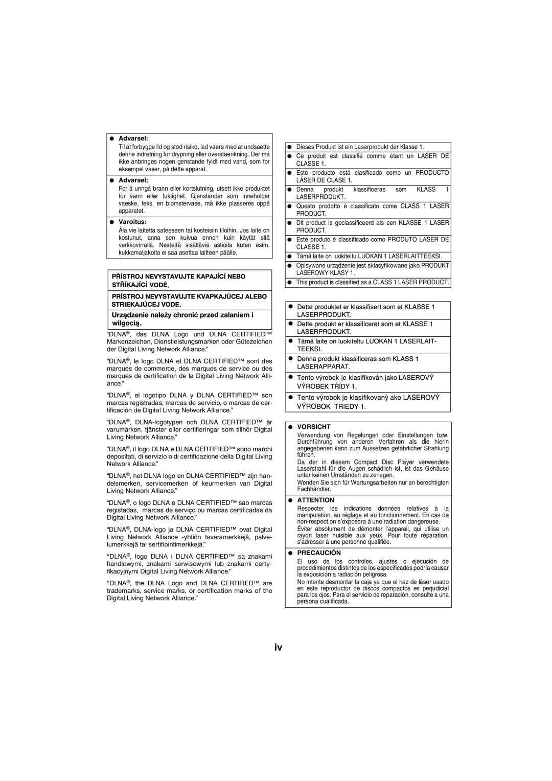 Sharp XL-HF401PH operation manual Vorsicht 