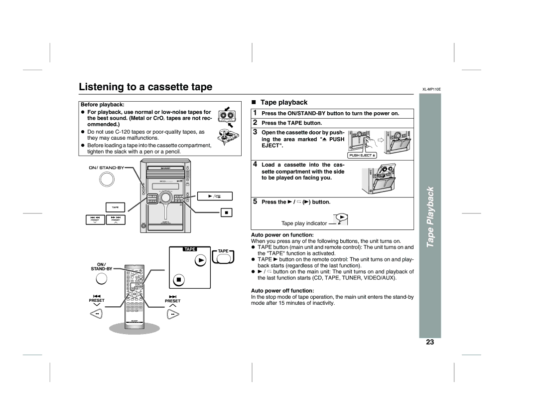 Sharp XL-MP130 operation manual Listening to a cassette tape, Press the / button 