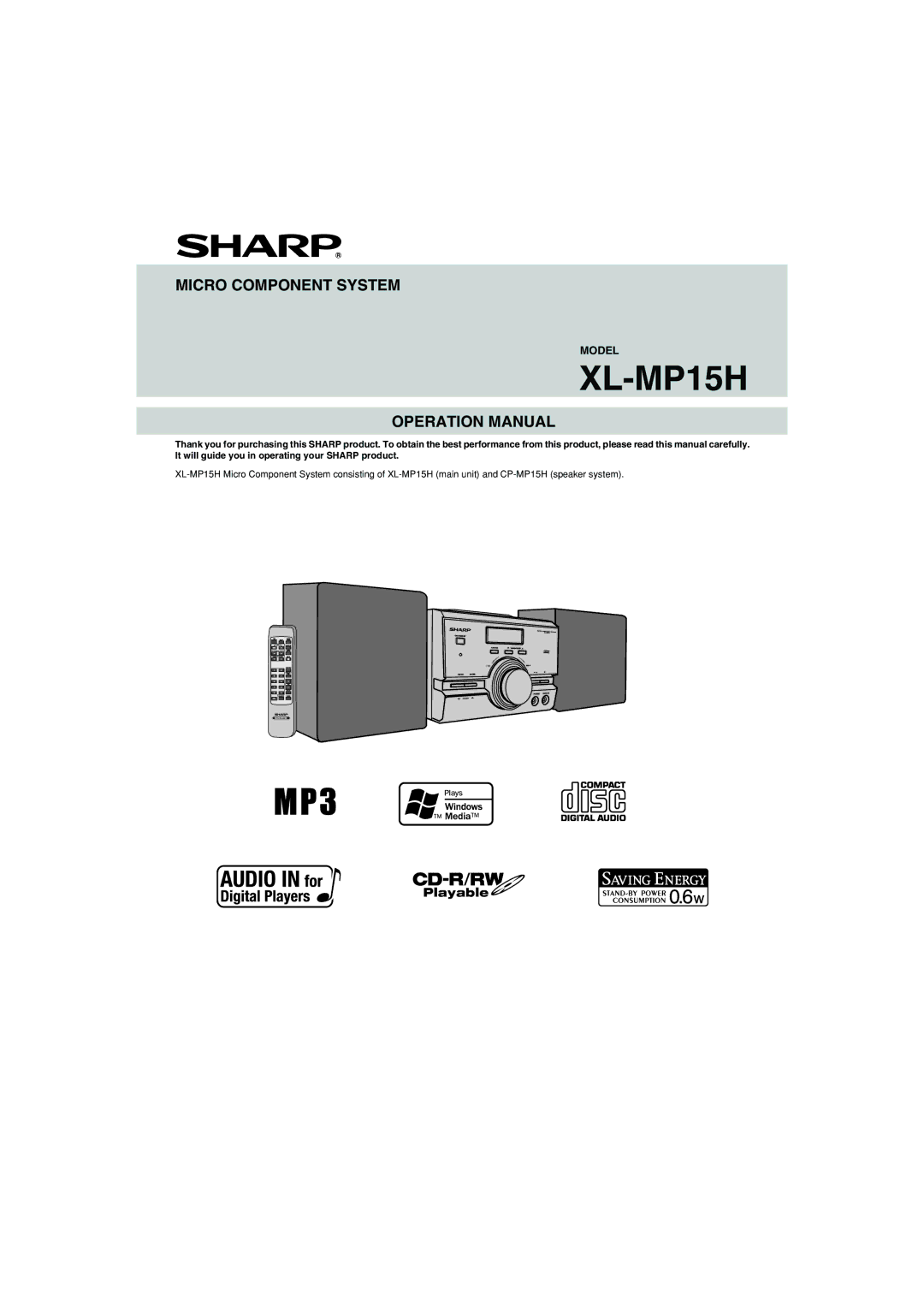 Sharp XL-MP15H operation manual 