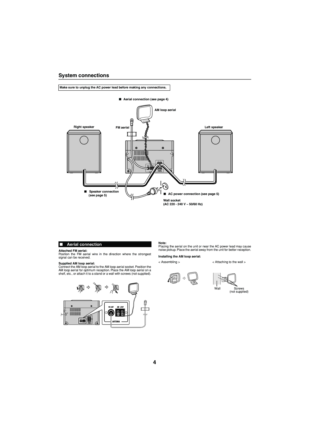 Sharp XL-MP15H operation manual System connections, Aerial connection 