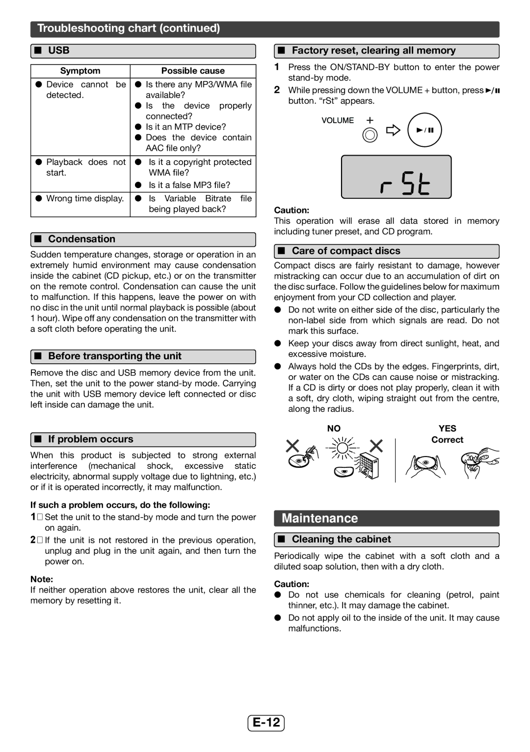 Sharp XL-UH06H operation manual Maintenance, Troubleshooting chart 