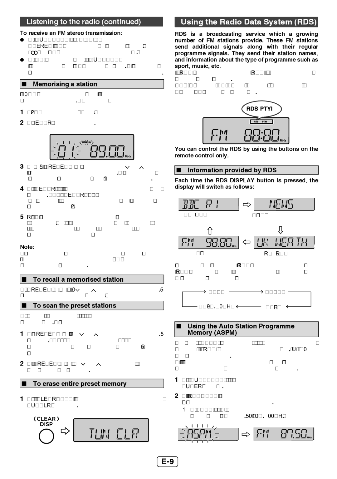 Sharp XL-UH12H operation manual Using the Radio Data System RDS, Listening to the radio 