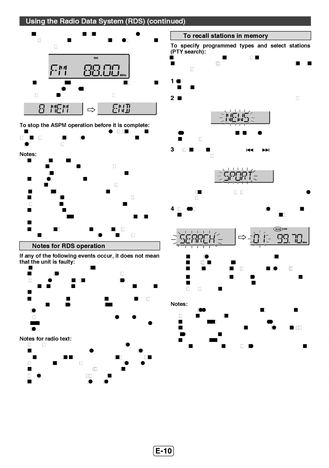 Sharp XL-UH12H operation manual Using the Radio Data System RDS, To recall stations in memory 