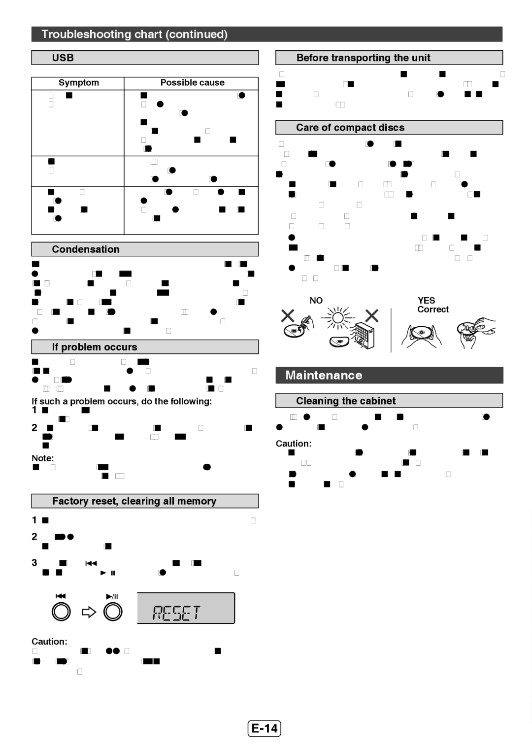 Sharp XL-UH12H operation manual Maintenance, Troubleshooting chart 