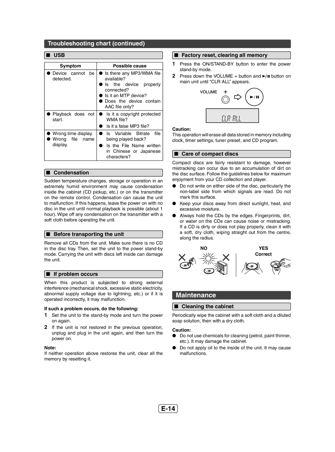 Sharp XL-UH05H, XL-UH1H operation manual Maintenance, Troubleshooting chart 