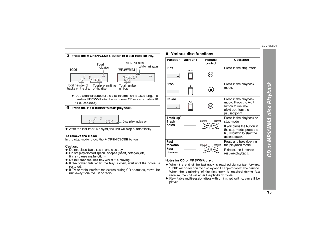 Sharp XL-UH2080H operation manual „ Various disc functions 