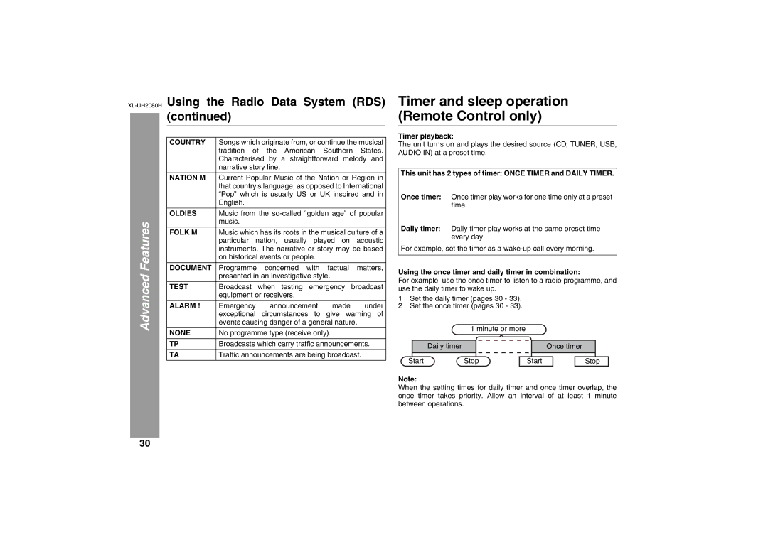 Sharp XL-UH2080H operation manual Timer playback, This unit has 2 types of timer Once Timer and Daily Timer 