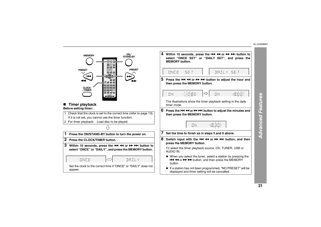 Sharp XL-UH2080H operation manual Advanced, „ Timer playback 