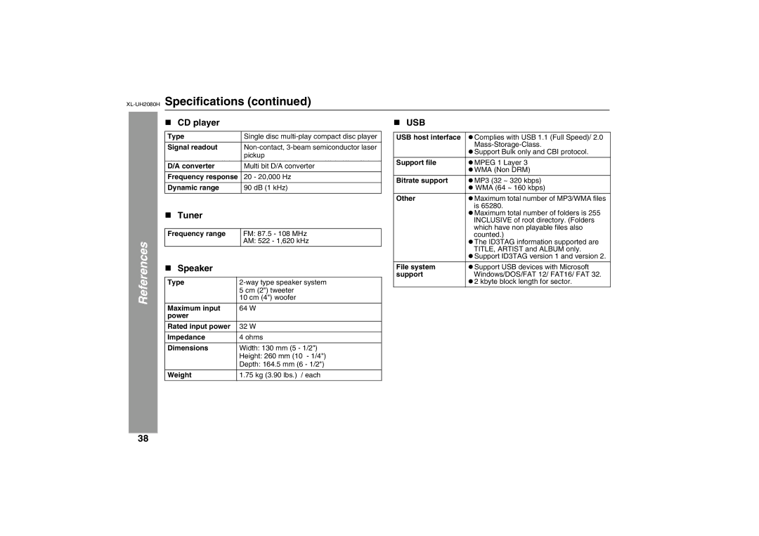 Sharp XL-UH2080H operation manual „ Speaker 