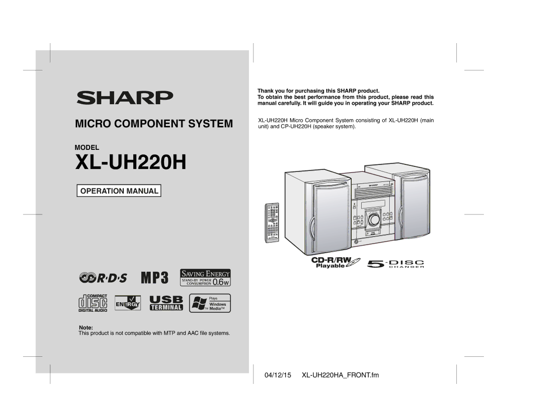 Sharp XL-UH220H operation manual Thank you for purchasing this Sharp product 