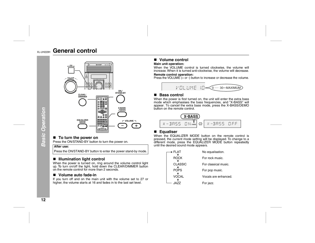 Sharp XL-UH220H operation manual General control, Basic Operation 