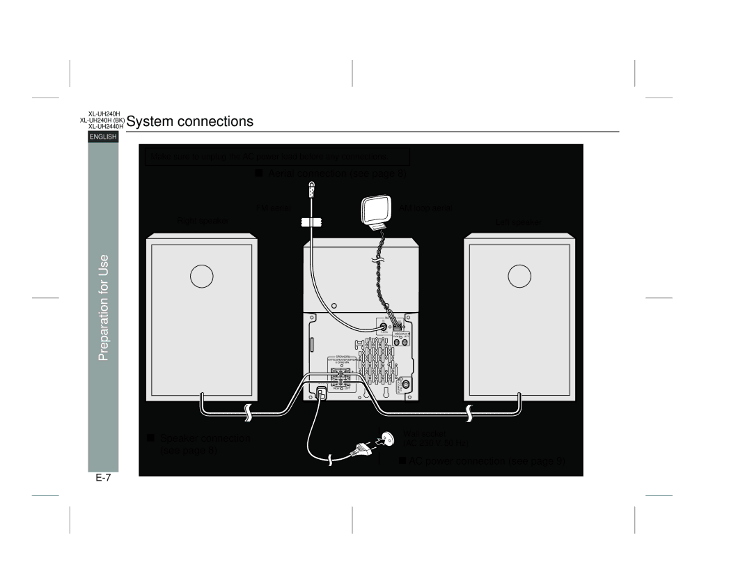 Sharp XL-UH2440H, XL-UH240H (BK) operation manual XL-UH240H BK System connections, For Use, Aerial connection see 