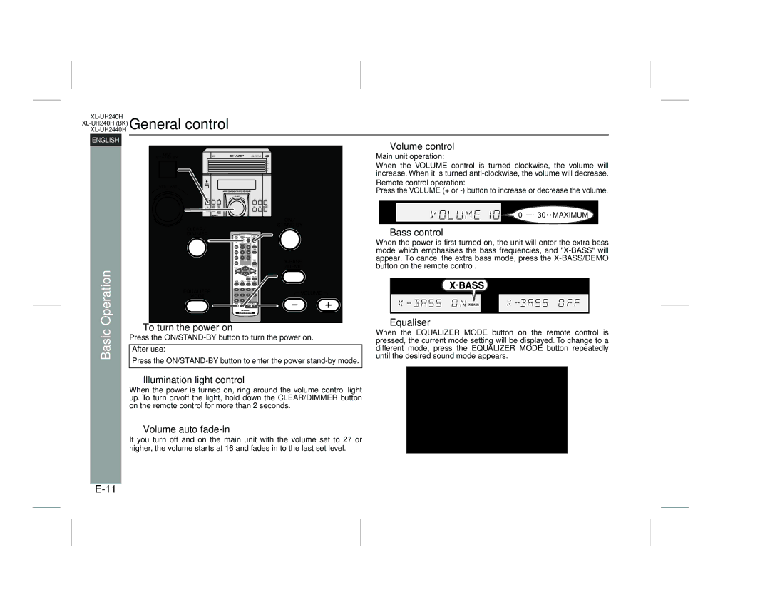 Sharp XL-UH2440H, XL-UH240H (BK) operation manual General control, Operation, Basic 