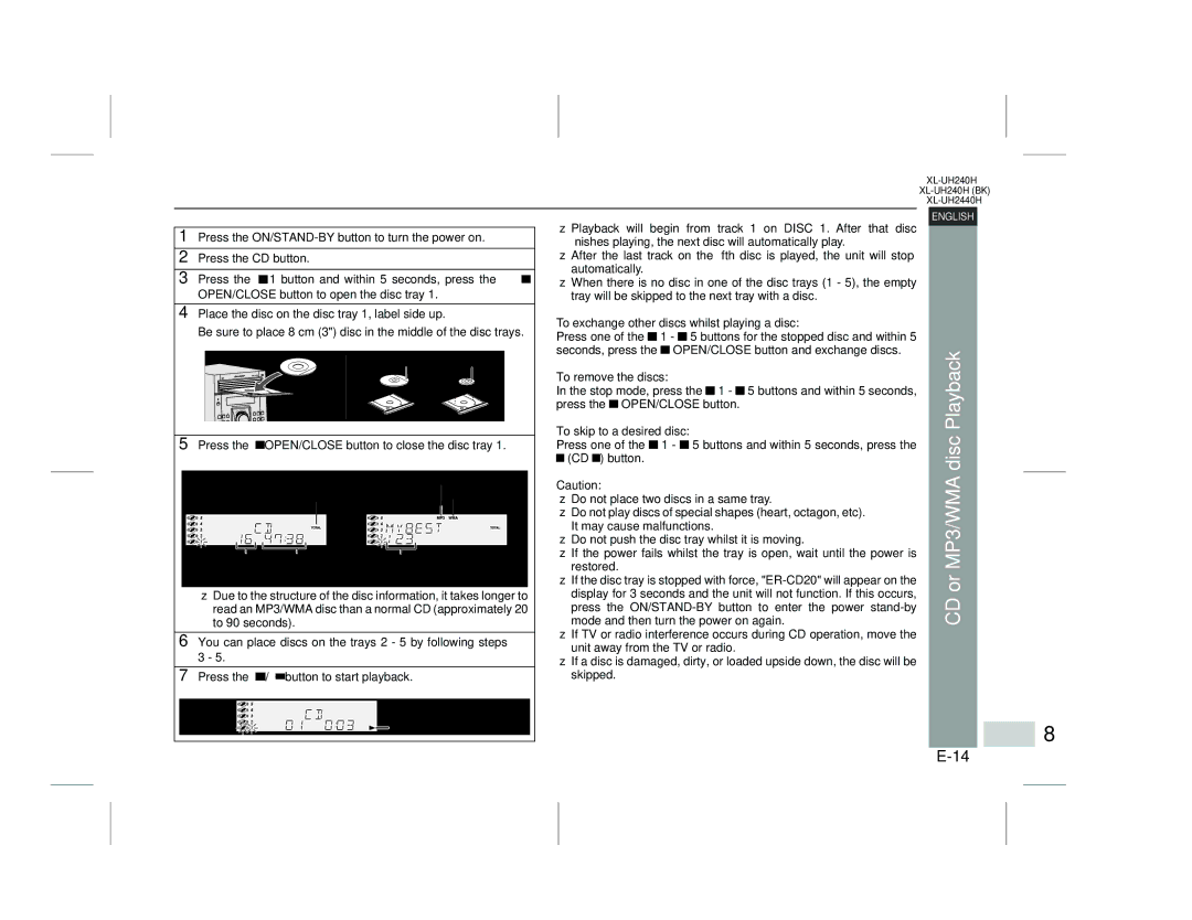 Sharp XL-UH240H Press the OPEN/CLOSE button to close the disc tray, To exchange other discs whilst playing a disc 