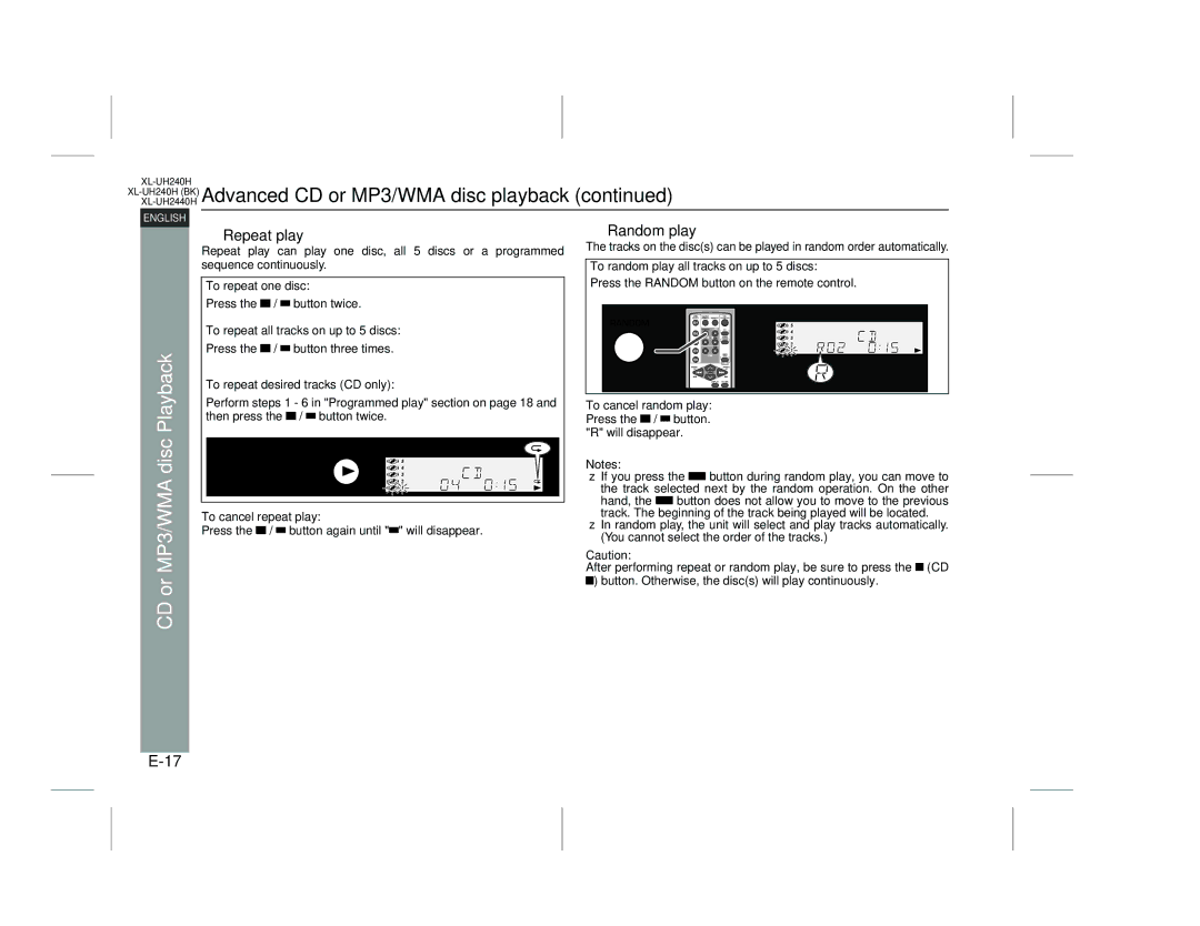 Sharp XL-UH2440H, XL-UH240H (BK) operation manual Repeat play, Random play 